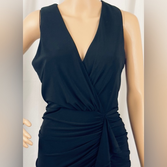 Betsy & Adam Black Formal Full Length V-Neck Ruched Lower Mid Slit Dres… - Picture 9 of 16